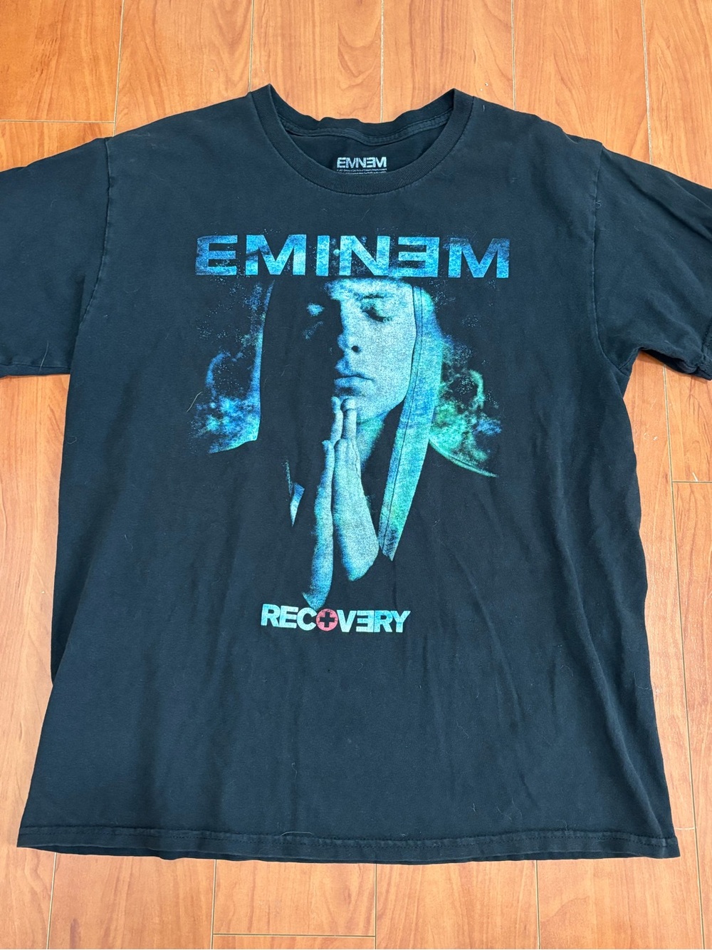 Eminem 'Recovery' Graphic Tee - Black with Blue Print - Size Large - 2021 Rap T